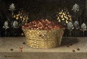 LEDESMA, Blas de Basket of Cherries and Flowers oil painting